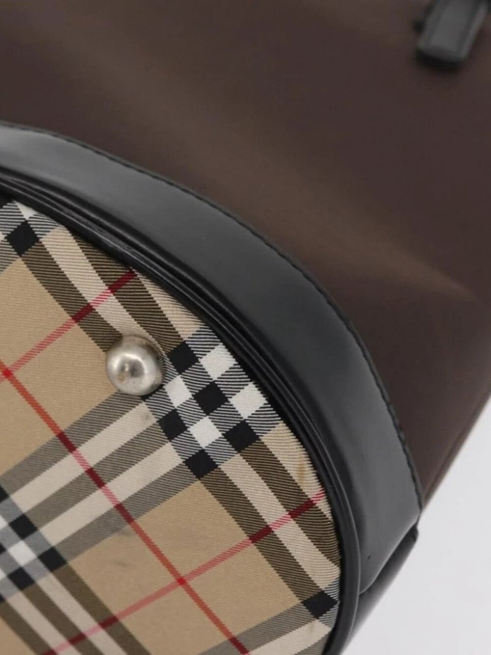 Burberrys Blue Label Tote Bag Nylon Brown Silver Auth - Picture 9 of 15